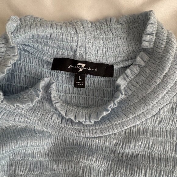 7 for all Mankind Blue mock Neck Puff Shoulder Top Size Large - Picture 4 of 6